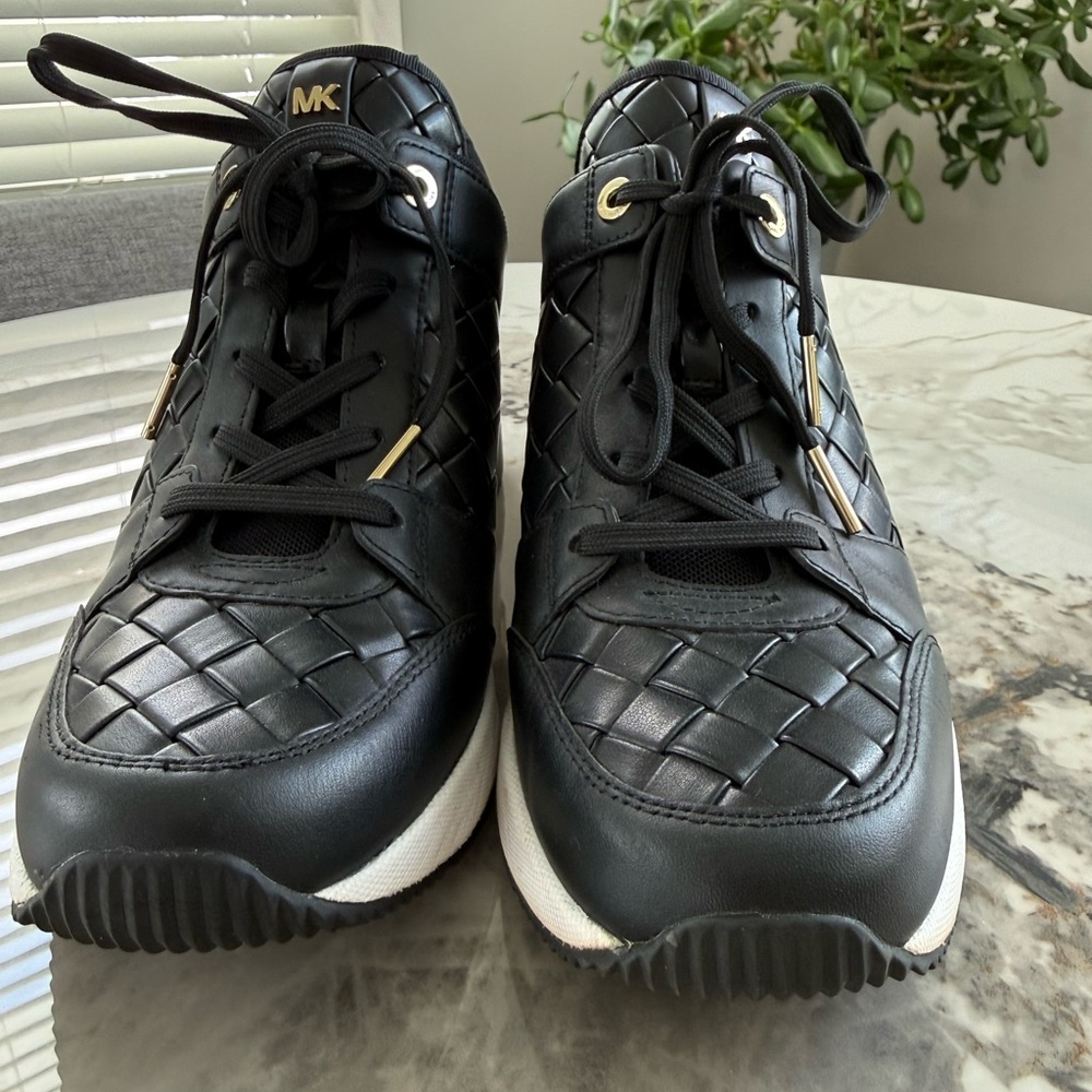 Michael Kors Black Quilted Sneakers with Gold Accents